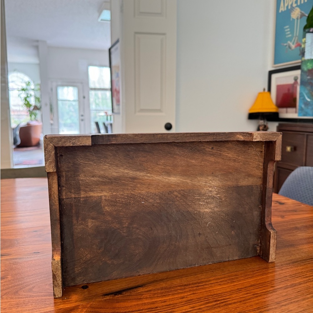 VINTAGE OLD RARE HANDMADE WOODEN LETTER / CARD RACK HOLDER WITH DRAWER 12.75” - Picture 9 of 13